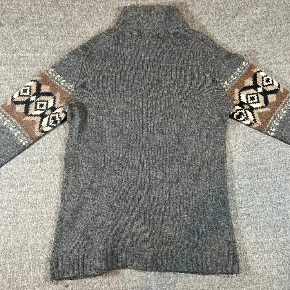 Eddie Bauer Mens Tall Large Lambswool Fair Isle Quarter Zip Sweater Grey‎ Brown